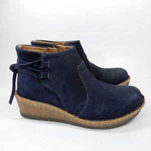 BORN Viana Wedge Boots Bootie Size 6.5 in Navy Distressed Suede Leather NEW
